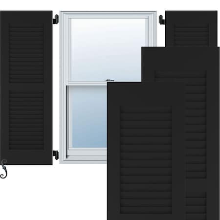 12W X 70H Americraft Two Equal Louver Exterior Real Wood Shutters, Black